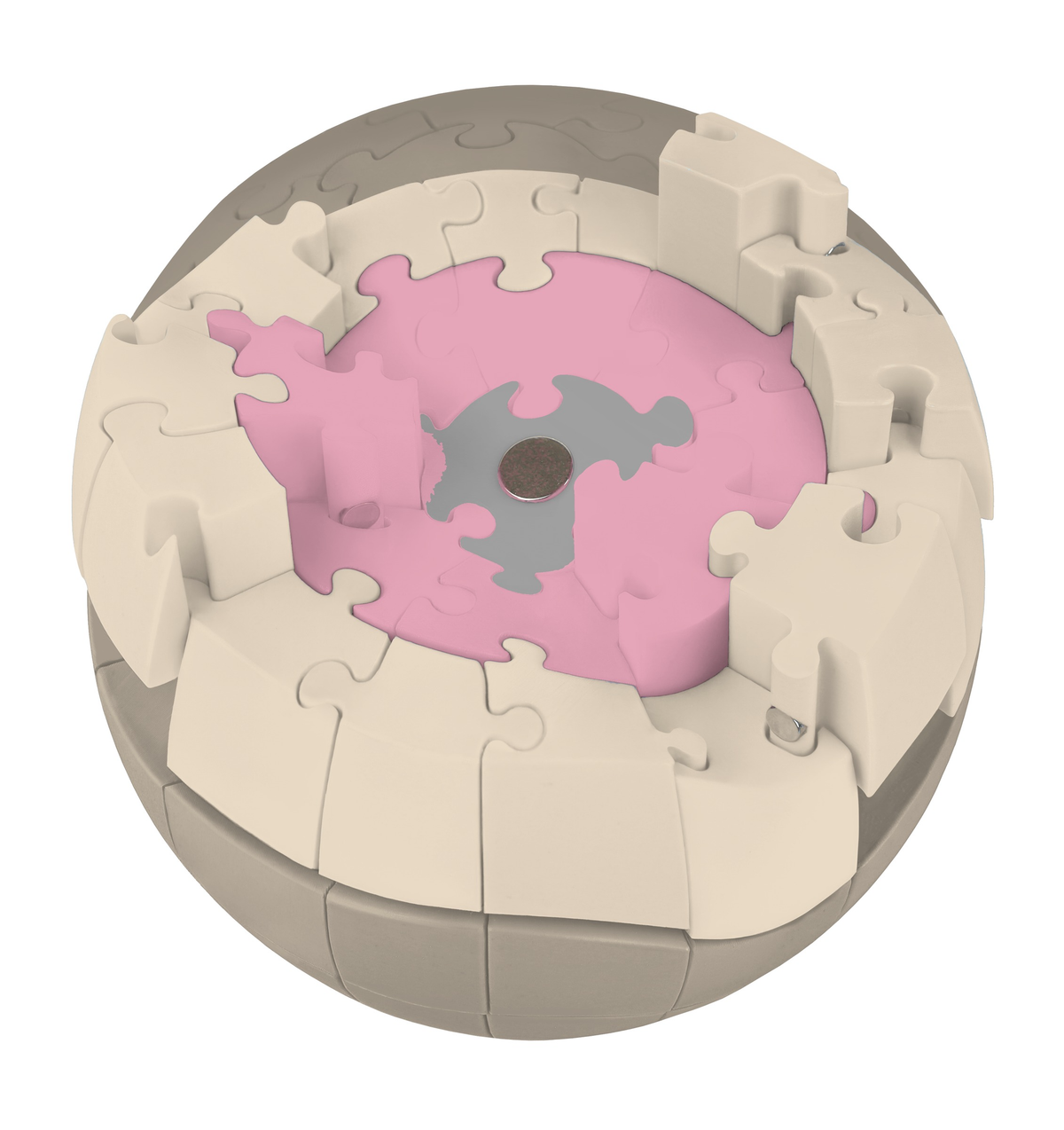 Orb-ix Solstice in the Subdued palette: soft beige, pink and grey magnetic 3D puzzle sphere